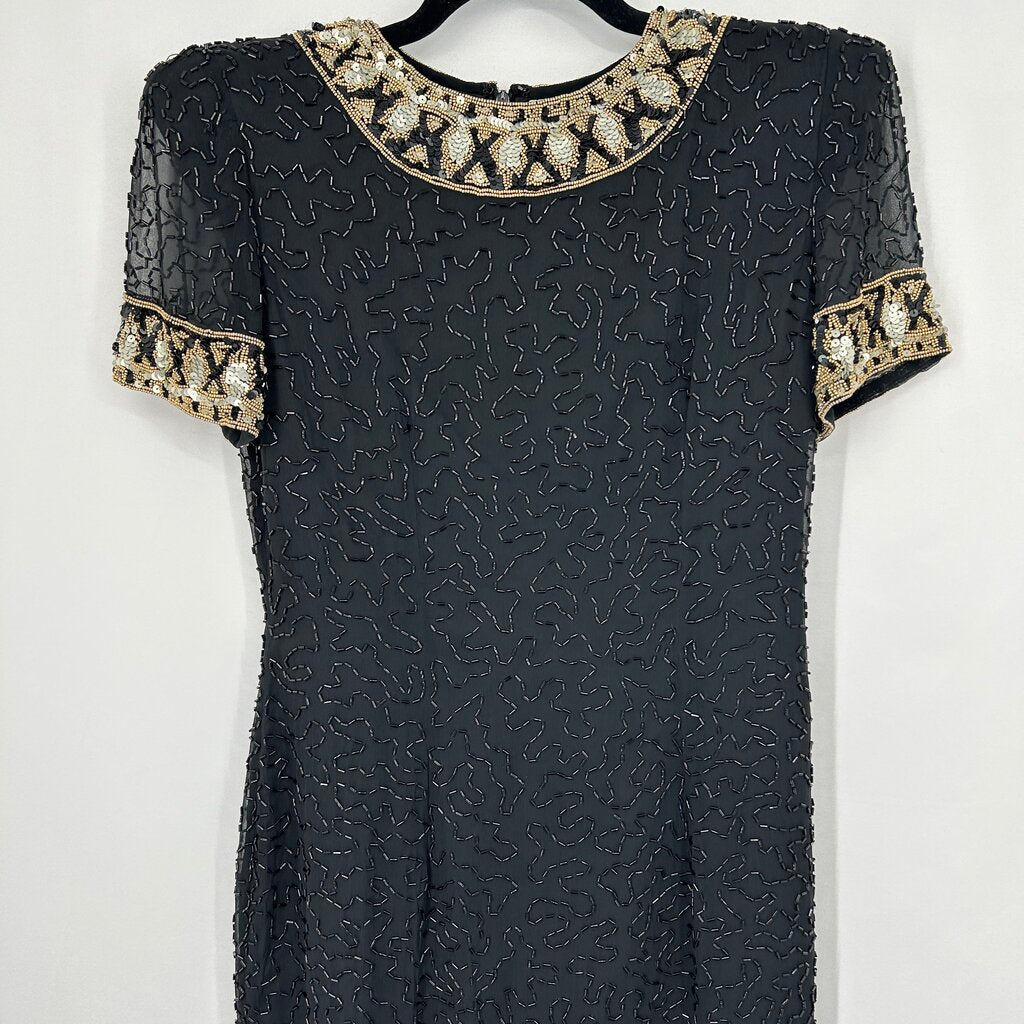 A.J. Bari S/s Beaded Silk Dress