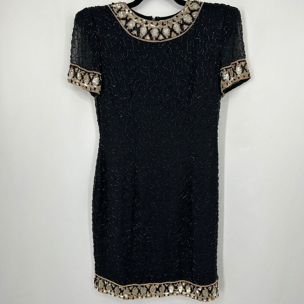 A.J. Bari S/s Beaded Silk Dress
