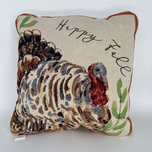 Happy Fall Turkey Motif Pillow