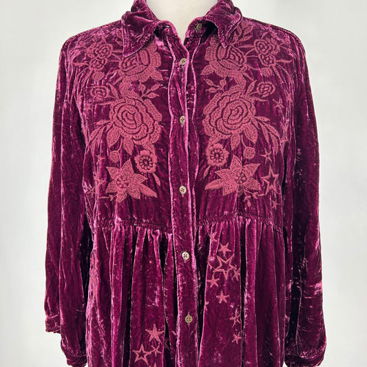 Johnny Was L/s Floral Velour Shirt