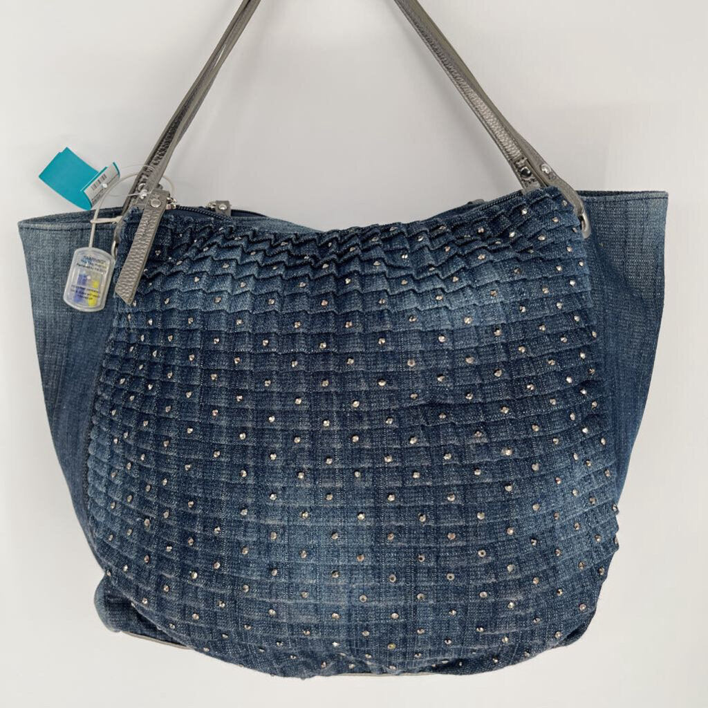 Pleated Rhinestone Front Tote
