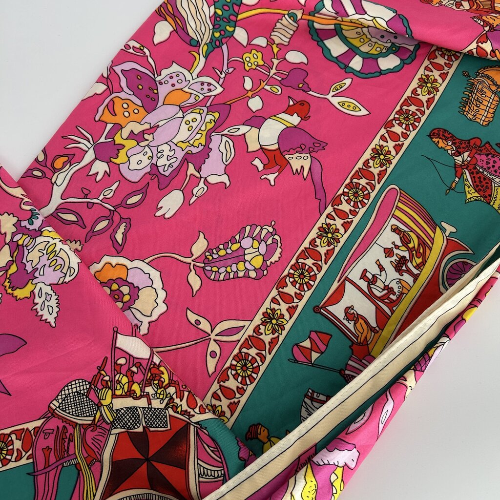 Silk Scarf with Flowers & Horses