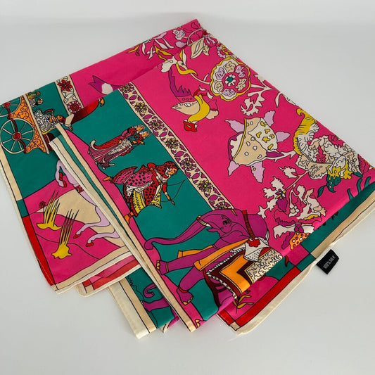 Silk Scarf with Flowers & Horses