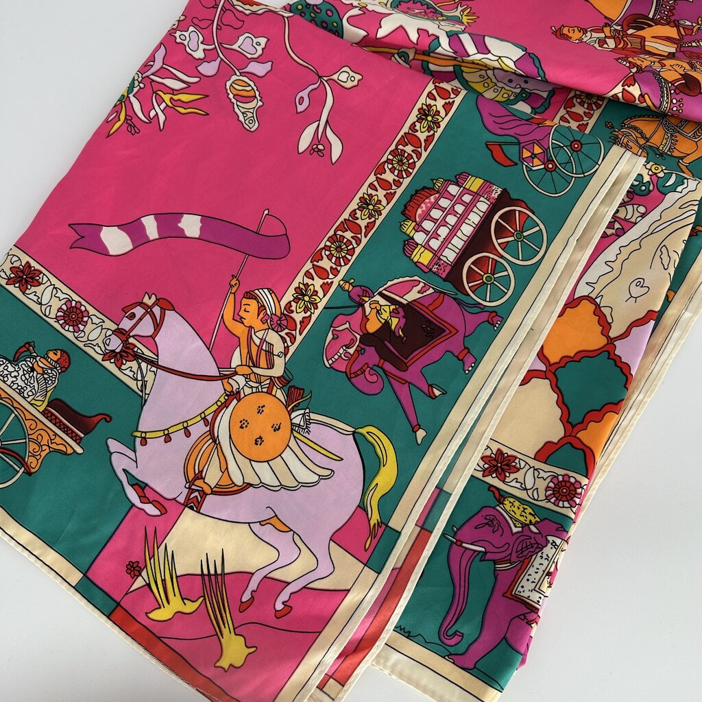 Silk Scarf with Flowers & Horses