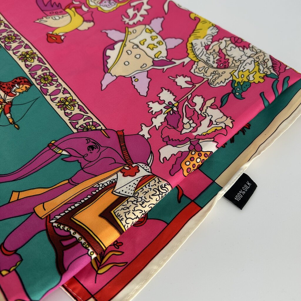Silk Scarf with Flowers & Horses