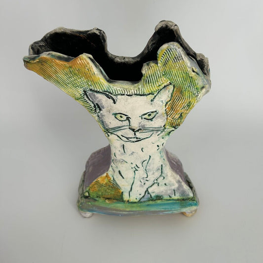 Winged Cat Etched Vase