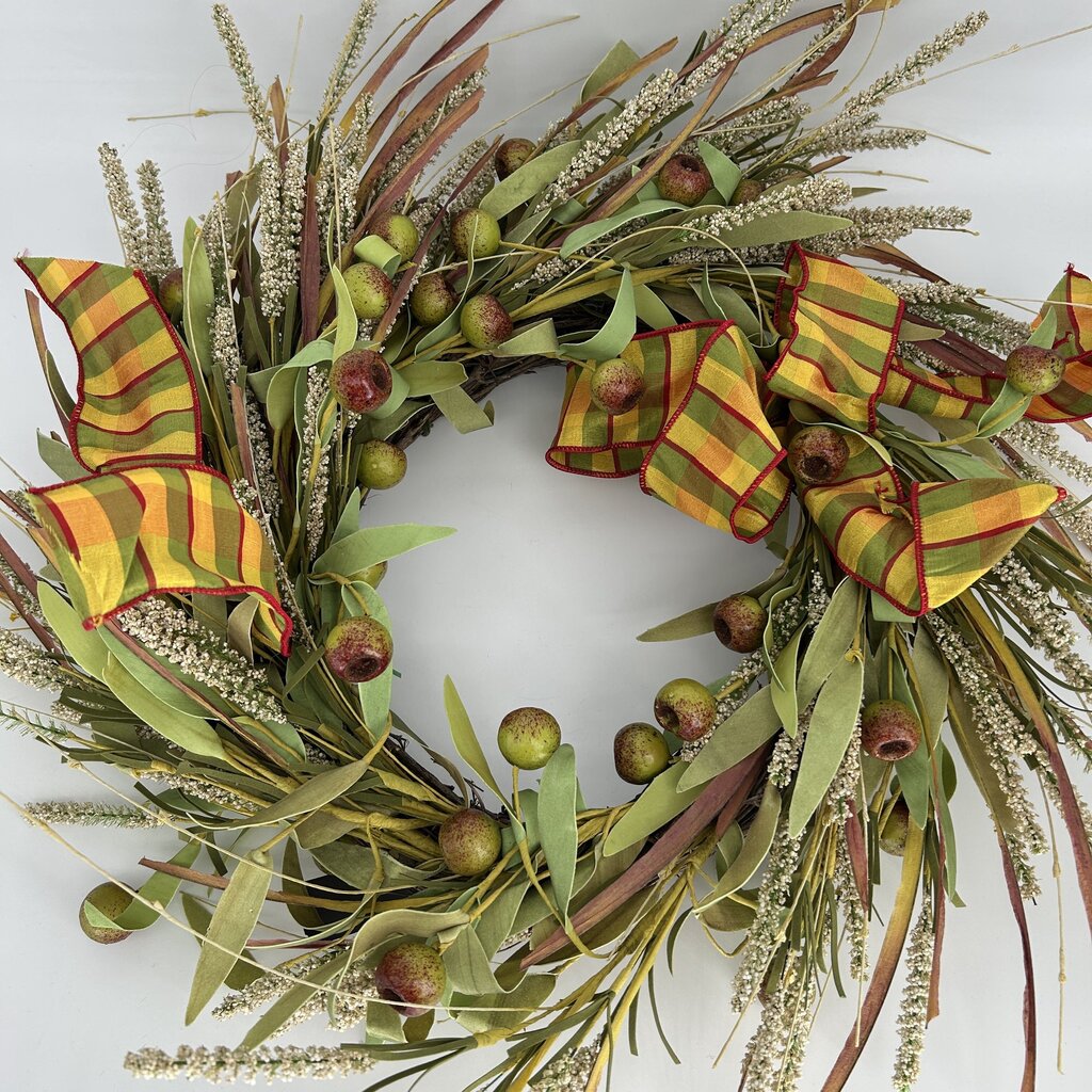 Wheat with Plaid Bow Wreath