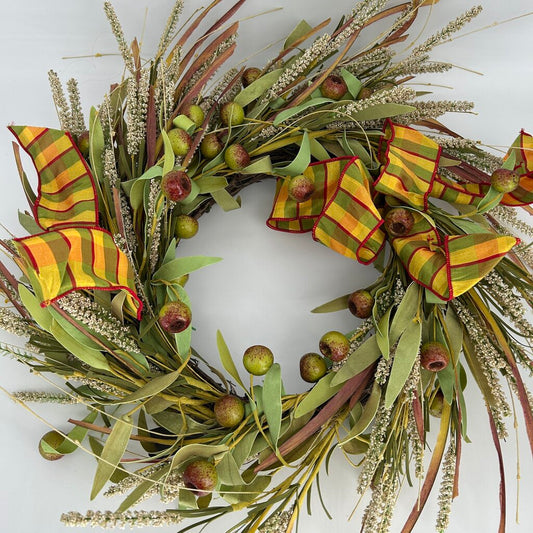 Wheat with Plaid Bow Wreath