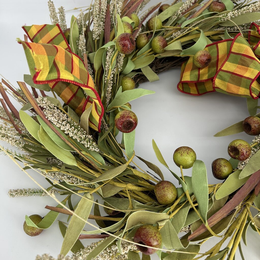 Wheat with Plaid Bow Wreath