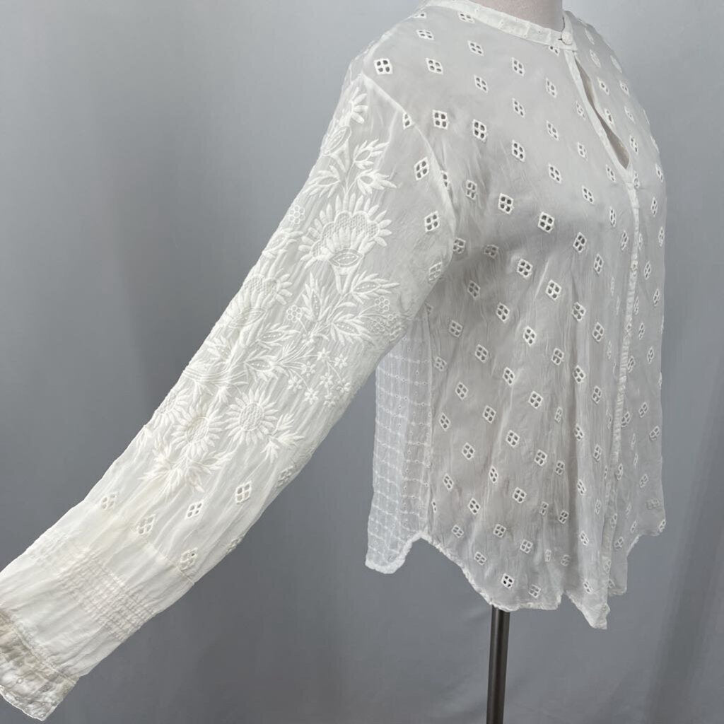 Johnny Was Open Embroidered Blouse