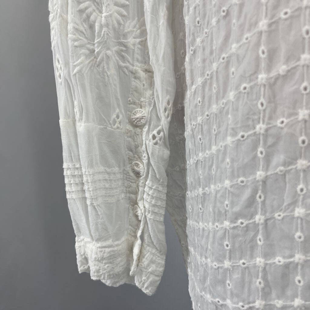 Johnny Was Open Embroidered Blouse
