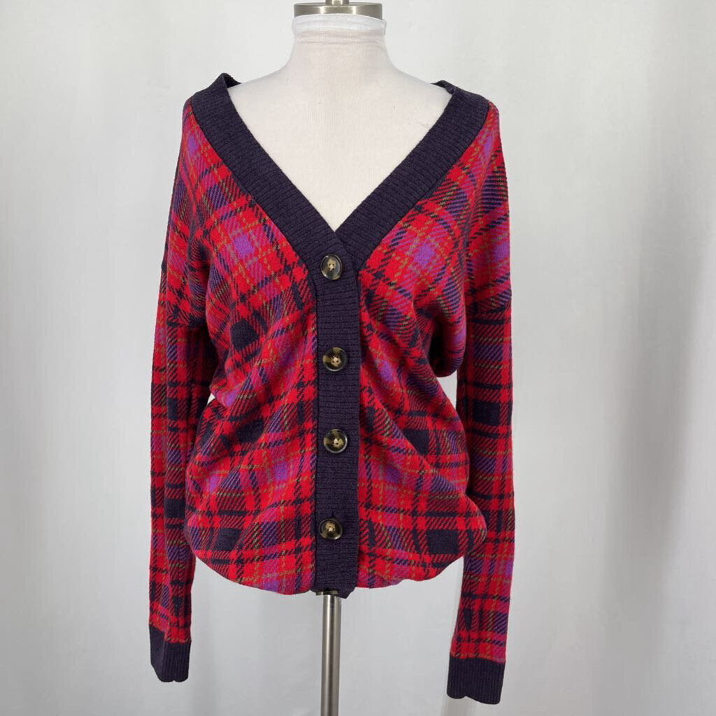 Ann Taylor L/s Plaid Cardigan