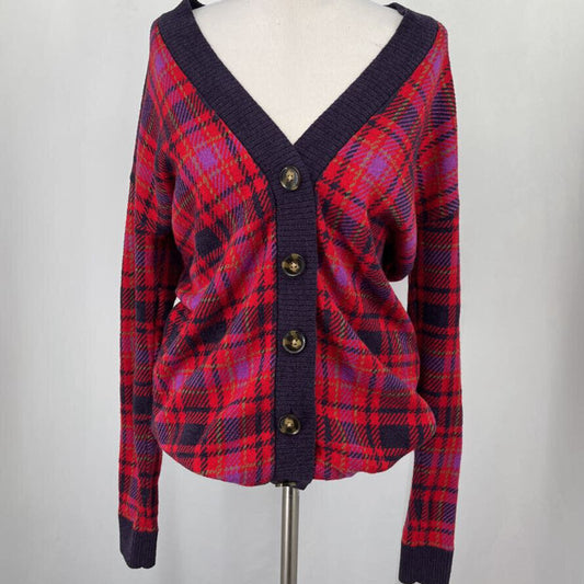 Ann Taylor L/s Plaid Cardigan