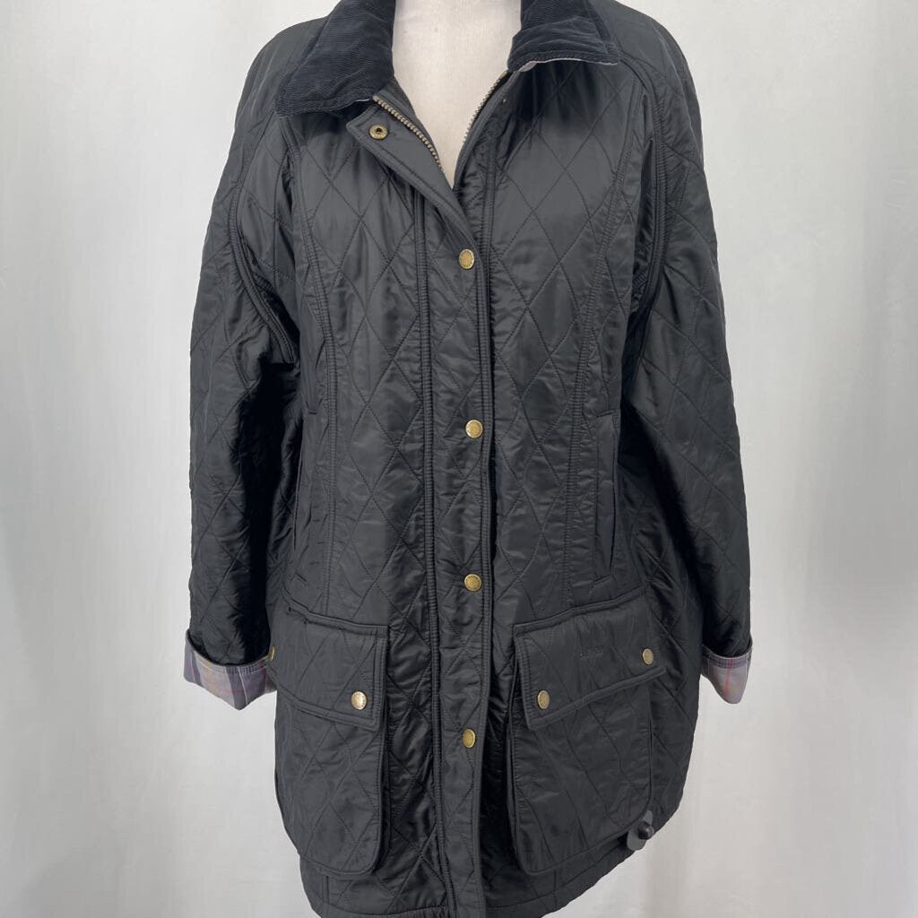 Barbour Quilted Coat with Plaid Trim