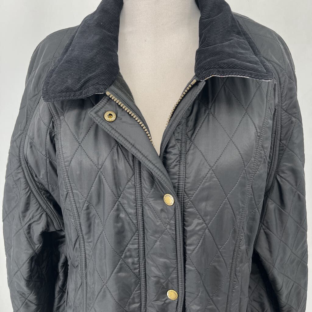 Barbour Quilted Coat with Plaid Trim