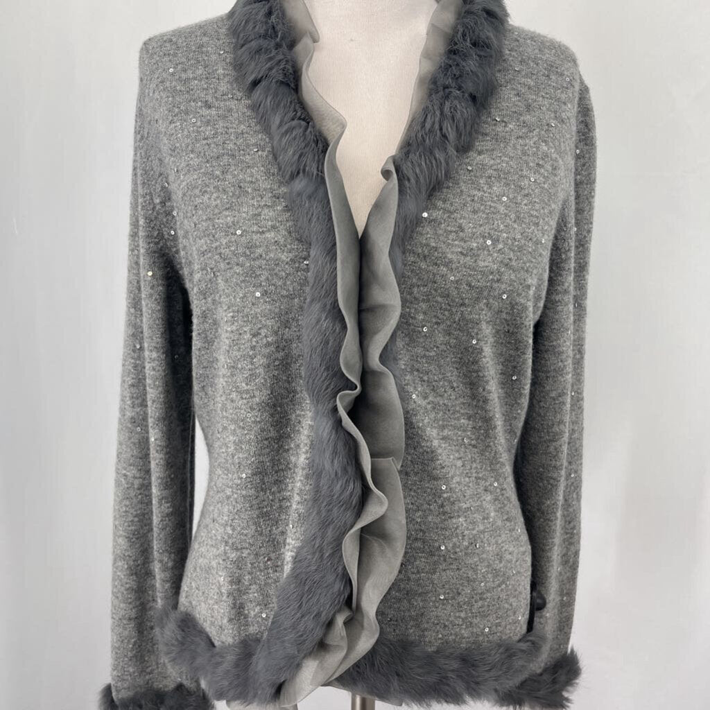 Lafayette 1448 Fur Trim Open Cardigan