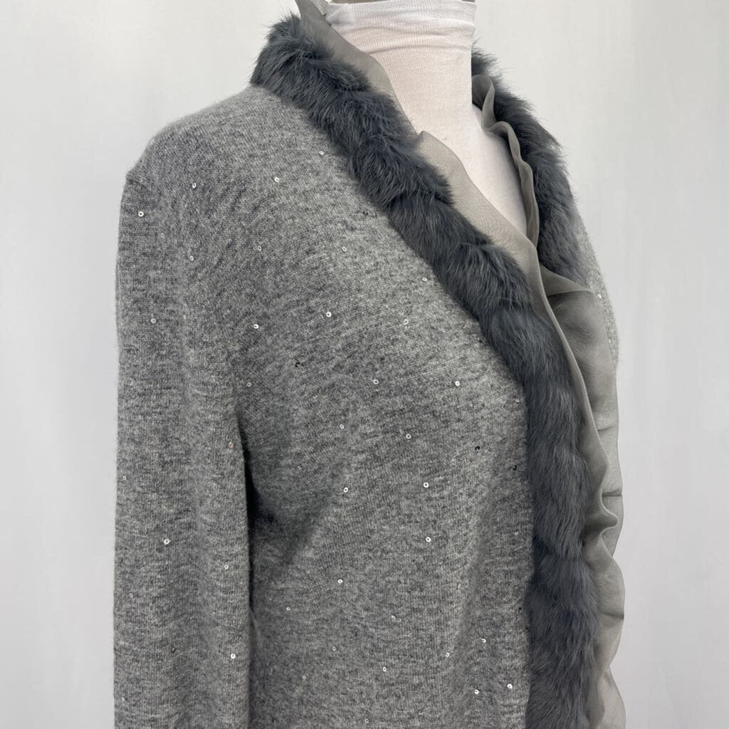 Lafayette 1448 Fur Trim Open Cardigan
