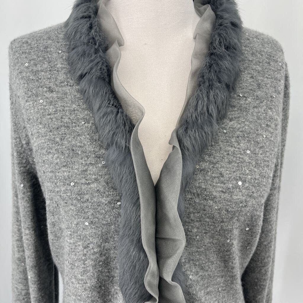Lafayette 1448 Fur Trim Open Cardigan