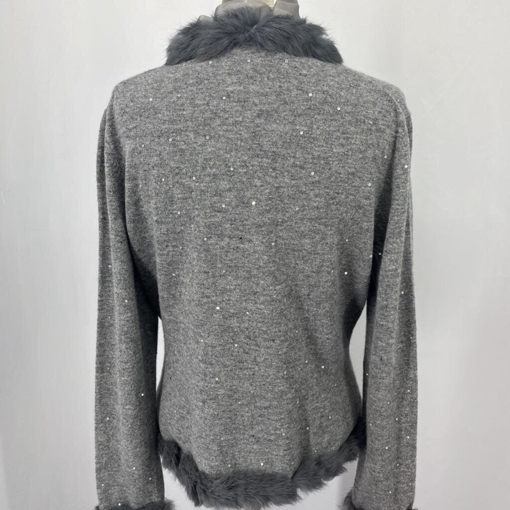 Lafayette 1448 Fur Trim Open Cardigan