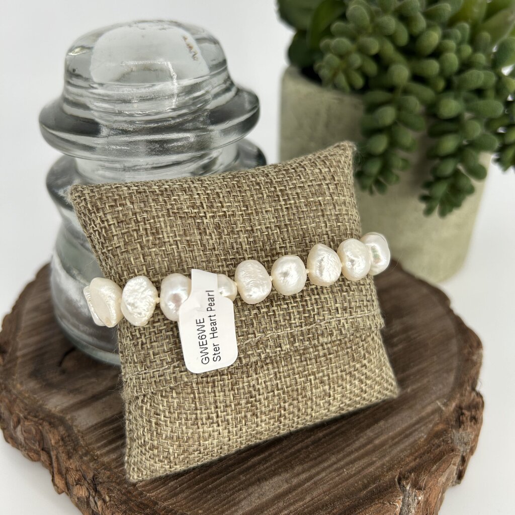 Sterling Heart Charm Pearl Bracelet