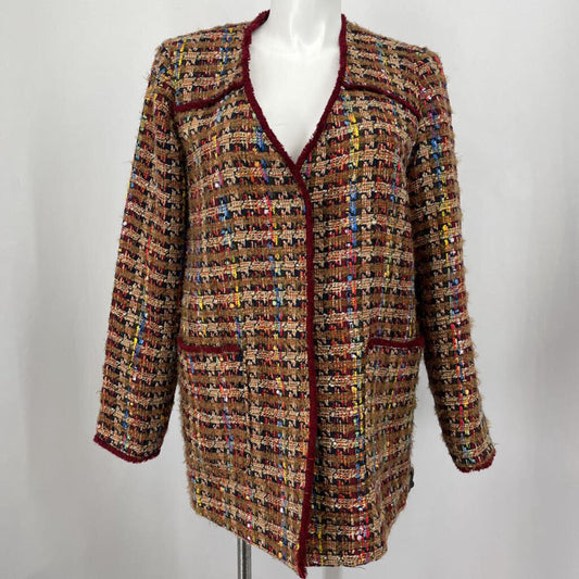 Ettitwa Plaid Tweed Long Blazer