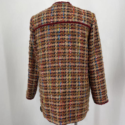Ettitwa Plaid Tweed Long Blazer