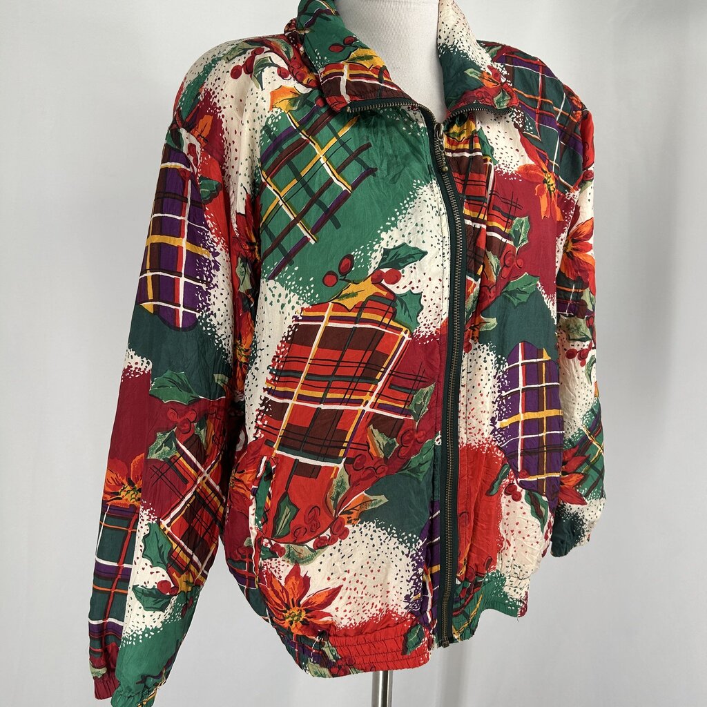 VTG Silk Poinsettia Print Track Jacket