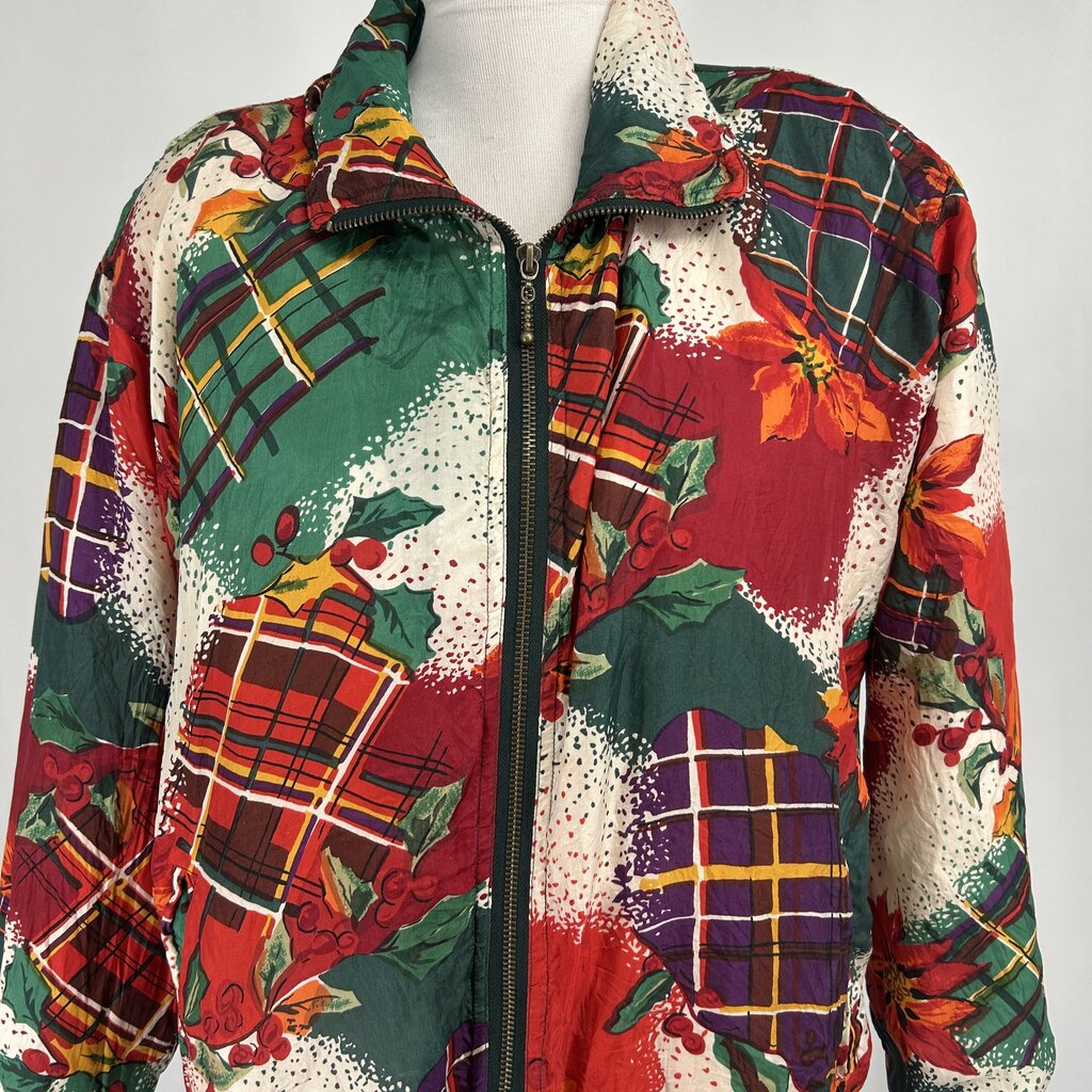 VTG Silk Poinsettia Print Track Jacket