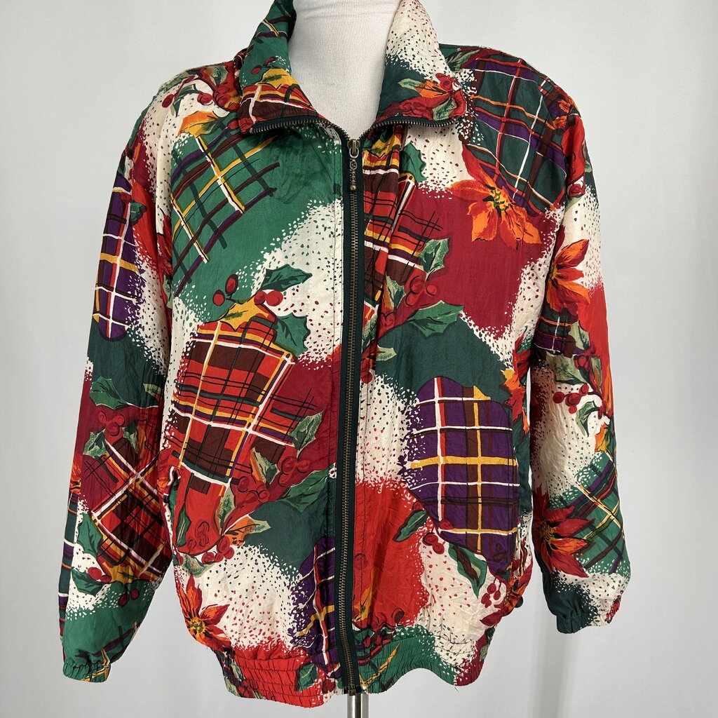 VTG Silk Poinsettia Print Track Jacket