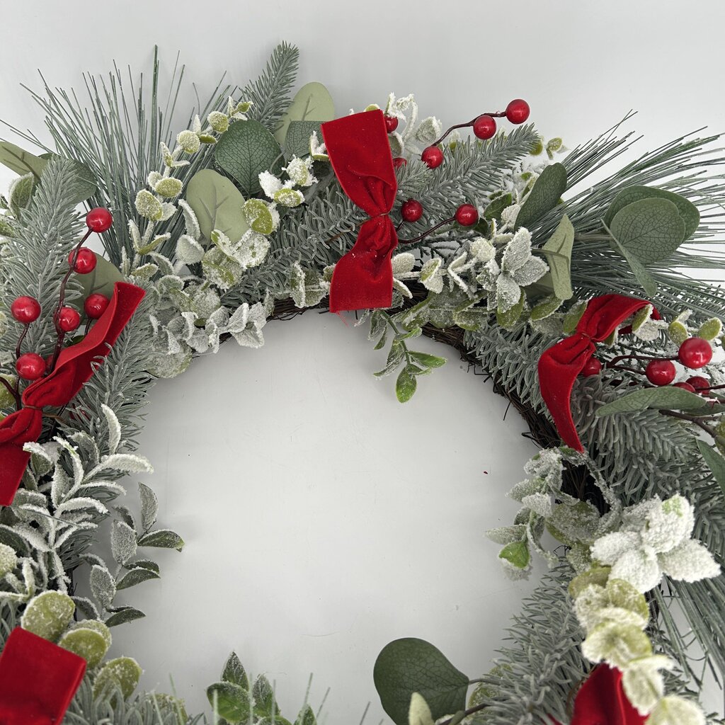 Flocked Wreath w/ Bows