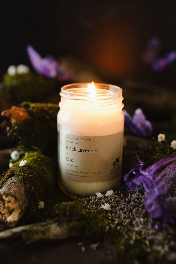Black Lavender + Oak 12oz Mason Jar Candle